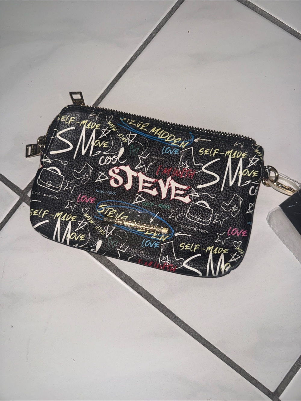 Steve Madden Black Multicolor Graffiti Wristlet